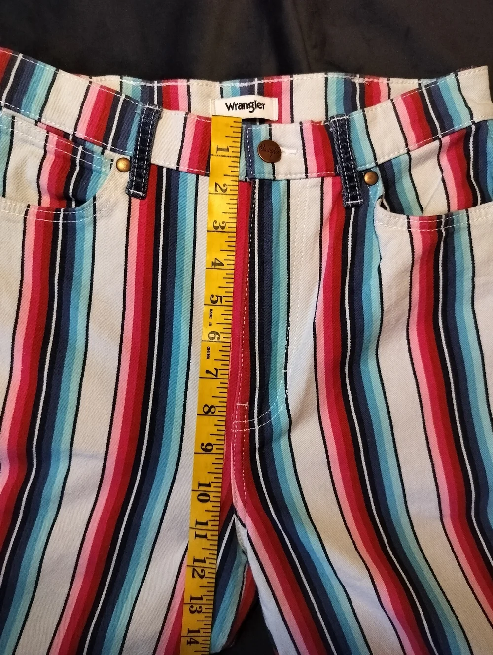 NEW Wrangler Striped High Rise Flats Jeans Bright & Contrast Pockets - 28 X 32 - Picture 7 of 8
